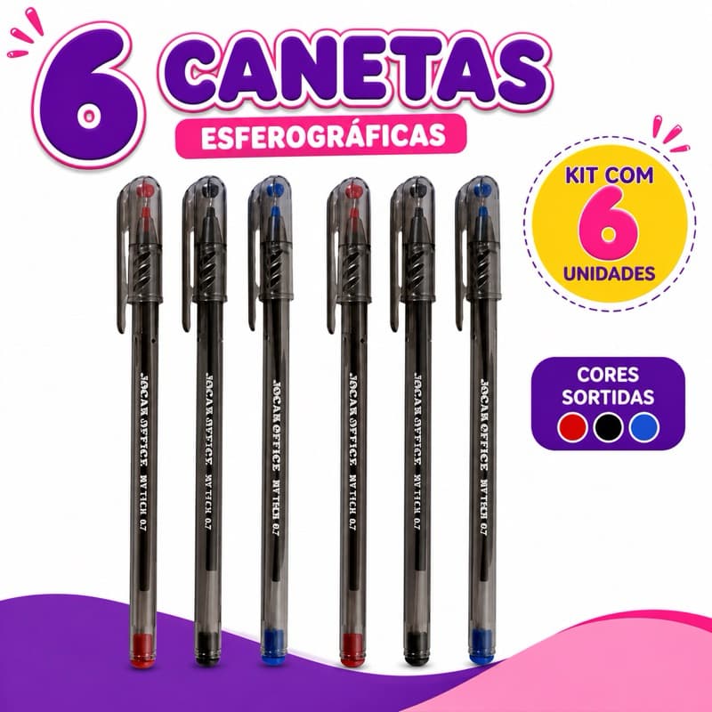 Caneta esferográfica My Tech 6 Unidades Jocar Office ponta agulha 0,7mm