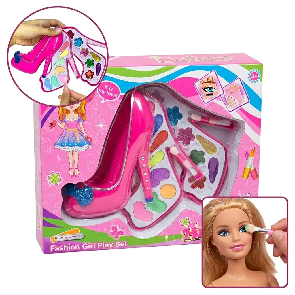 Maquiagem Infantil Brinquedo Menina Sapatinho Rosa Pink Completo Sombra Batom Gloss Salto Alto