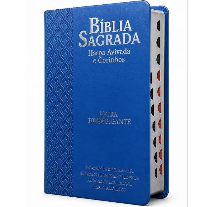 BÍBLIA L. HIPERGIGANTE FULL COLOR C/ ÍNDICE DOURADA ARABESCO AZUL