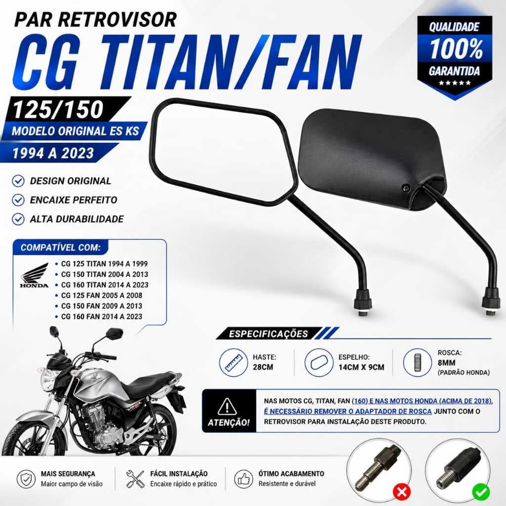 Par Retrovisor Honda Cg Titan Fan 125 150 Ks Es 1994 A 2023