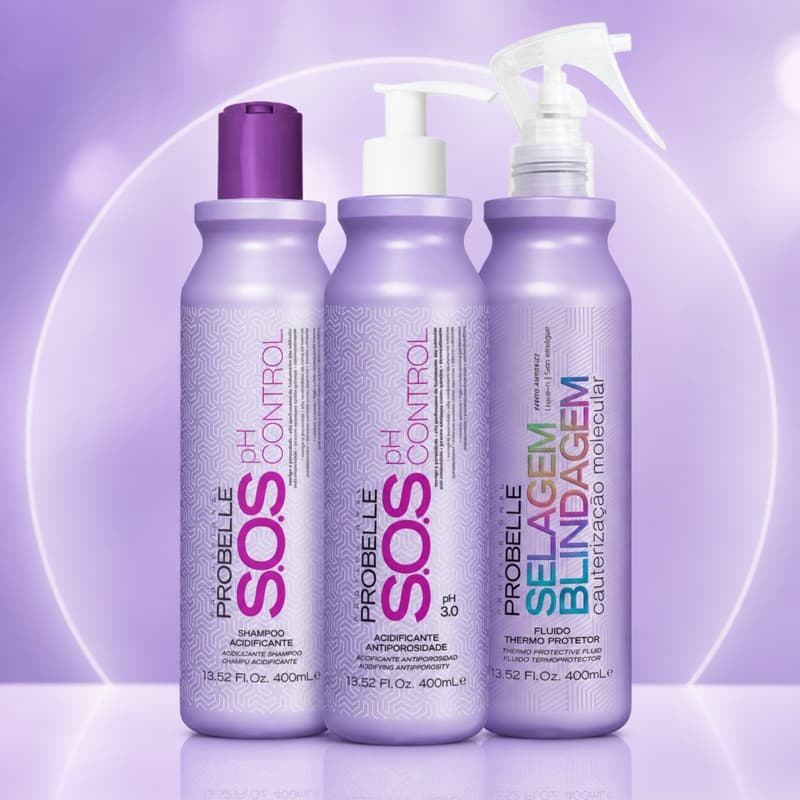 KIT SOS CAPILAR ( Shampoo + Adicificante + Termo Protetor / 400ml ) Probelle Profissional