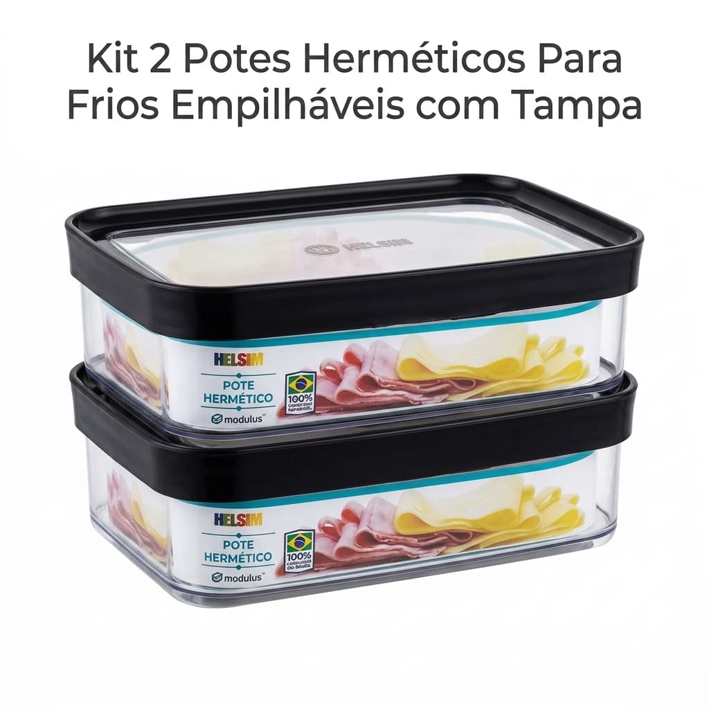 Kit 2 Porta Frios Hermético Helsim  Potes Organizadores Geladeira  Tampa Vedação Anti-Odor | Mantém Presunto, Queijo