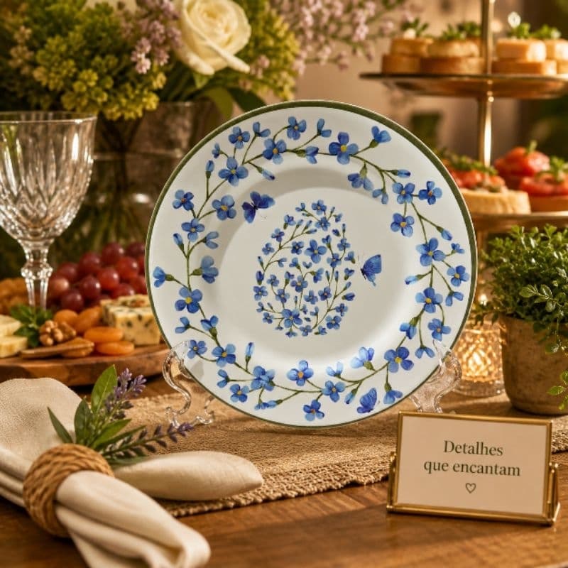 Prato Sobremesa Luxuoso em Cerâmica Super Resistente para Mesa Posta Buffet Eventos