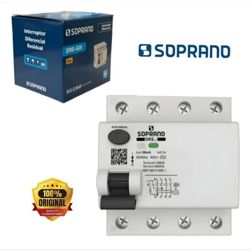 INTERRUPTOR DIFERENCIAL RESIDUAL TETRAPOLAR (IDR) DRS-GIII 40A  Soprano
