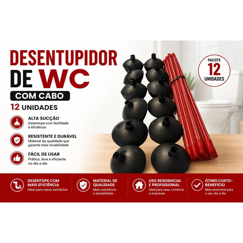 desentupidor de WC  banheiro com cabo pacote 12 unidades