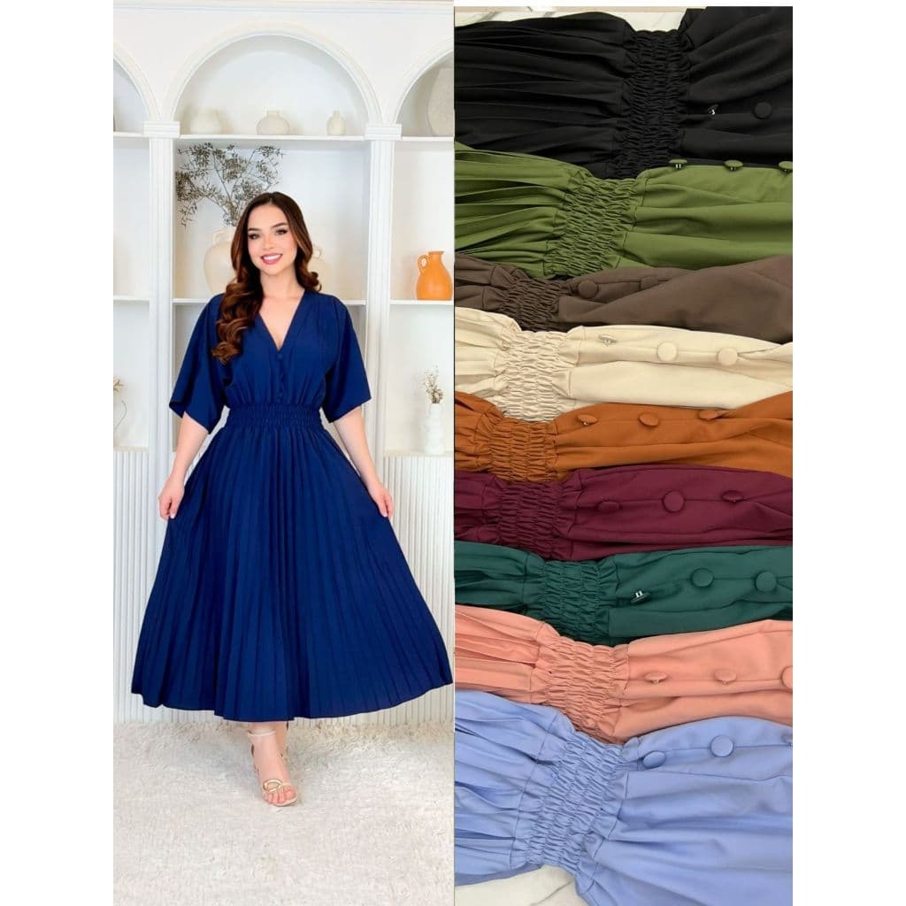 Vestido Longuete Plissado Com Elático na Cintura Moda Evangélica 170