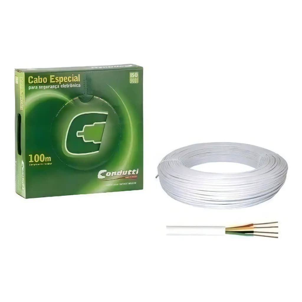 Cabo Alarme 100 Metros Condutti 40x4V 4 Vias CCA Branco PVC Antichama isolamento em PEBD multicores