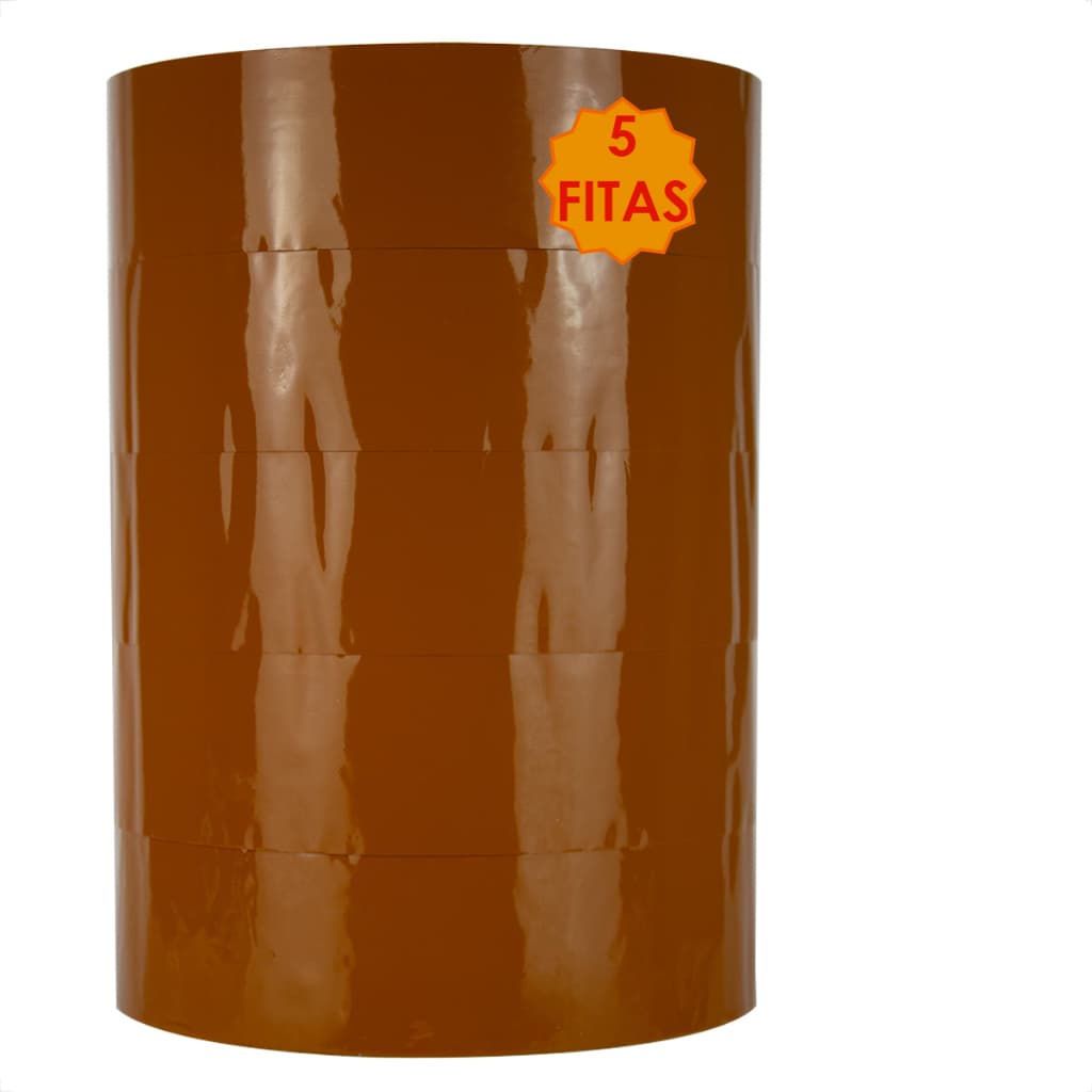 Kit 5 Fitas Adesivas 500m Marrom Larga Durex Forte Embalagem Empacotamento Rolos