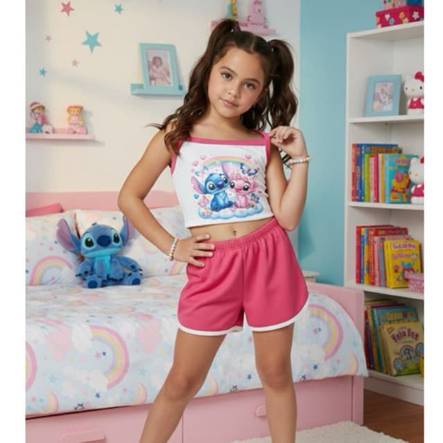 CONJUNTO INFANTIL STITCH E ANGEL MENINA