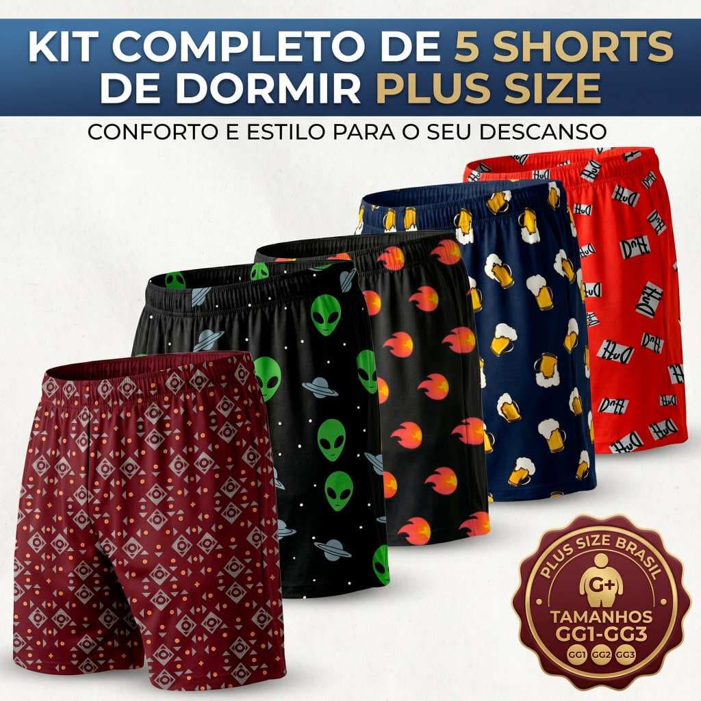 Kit 5 Samba Canção Plus Size Short Adulto Estampado Conforto Qualidade Micro Fibra Malha Fria