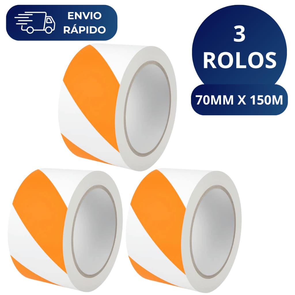 Kit 3 Fita Zebrada Laranja e Branca 70mm X 150 Metros Para Isolamento Sinalização Interdição Obras