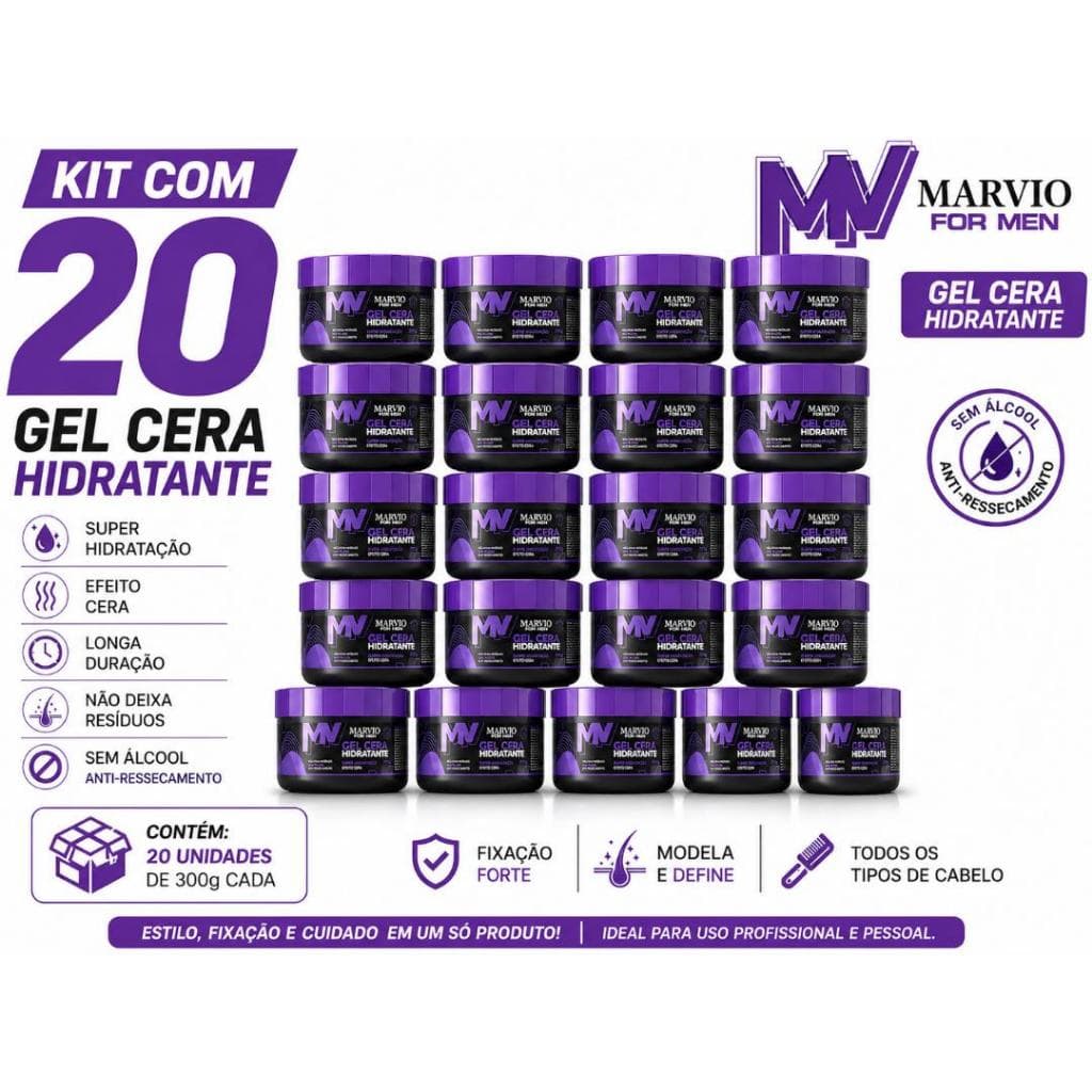 Kit 20 Gel Cera Hidratante Marvio For Men – 300g