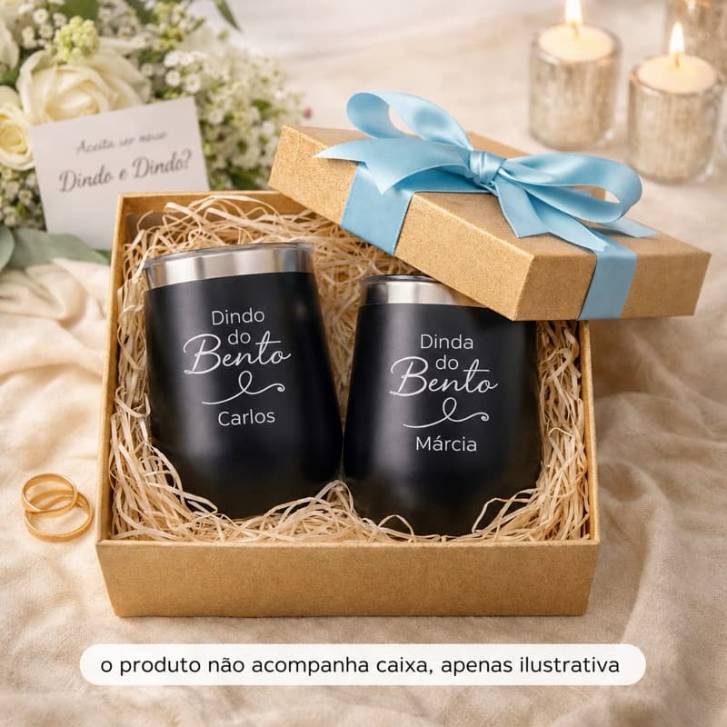 Monte seu kit Copo Cuia Térmico 360ml Convite Padrinho Madrinha Lembrança de Batizado