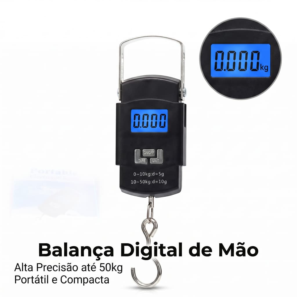 Balança De Mão Digital Portátil P Bolsa Mala Peixe de Até 50kg CD08