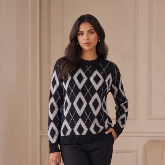 Blusa Losango Feminina Tricot Premium Inverno Outono Confortável Leve