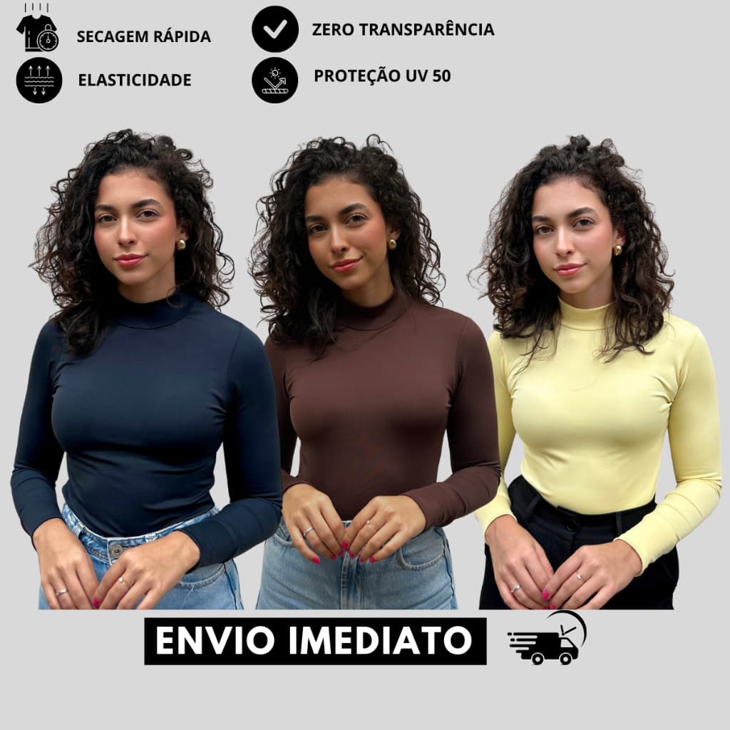 Kit Blusa Feminina Manga Longa Elegante Gola Alta Cacharrel Segunda Pele Basica Envio Rápido