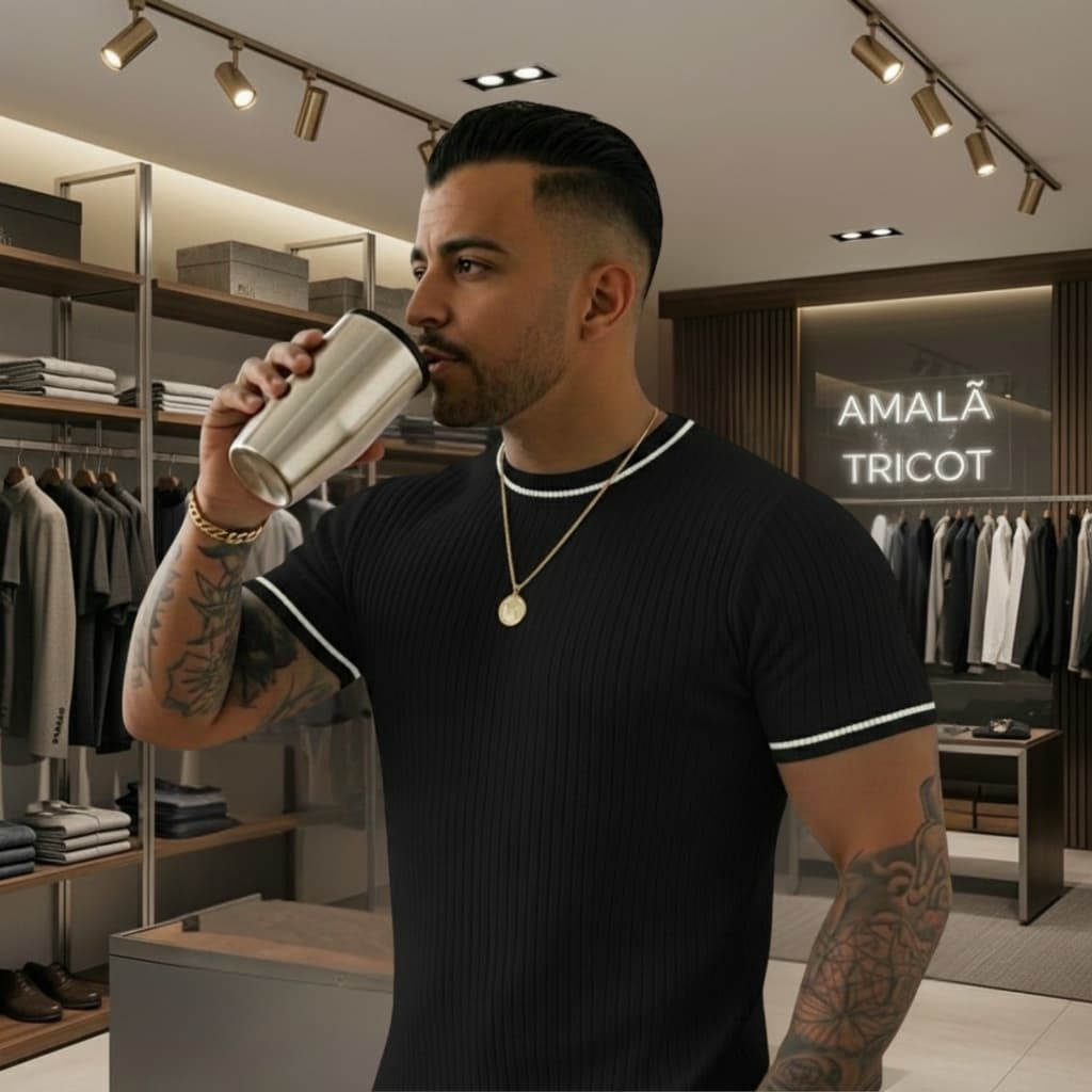 Camiseta Masculina Moda Tricô Blusa Social Esporte Fino Malha Texturizada