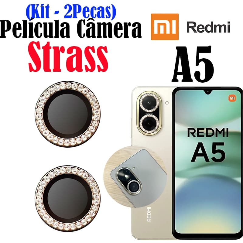 (KIT 02X)Película Câmera Strass A5 REDMI Protetor Lente Brilhente Anti Risco
