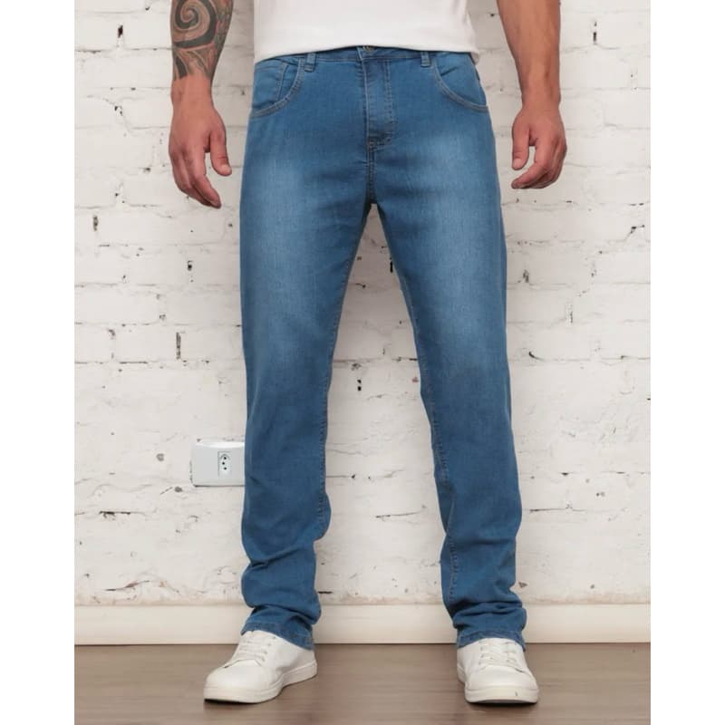 Calça Jeans Masculina Slim Reta Básica Tradicional Com Lycra Elastano Casual Trabalho Serviço
