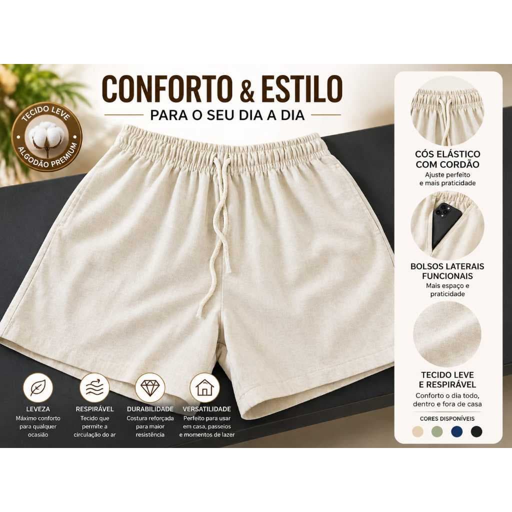 Short Masculino Linho Leve e Confortável para Qualquer Ocasião