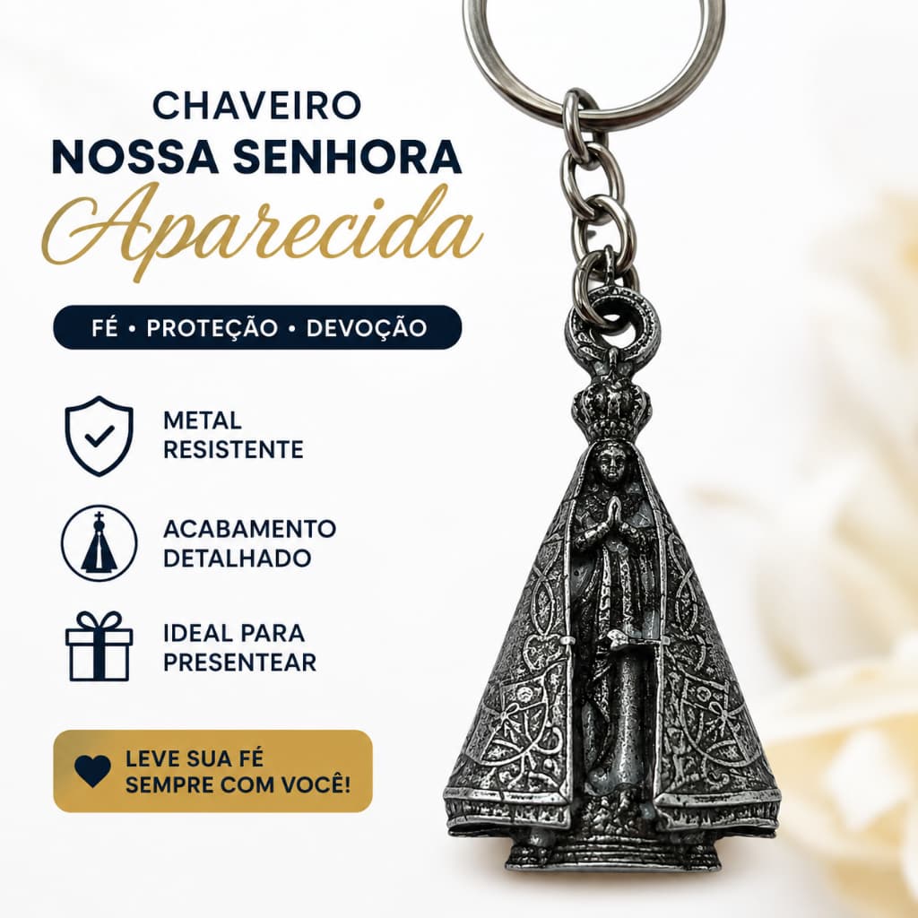 Chaveiro Nossa Senhora Aparecida em Metal Religioso Fé Proteção Lembrancinha Kit