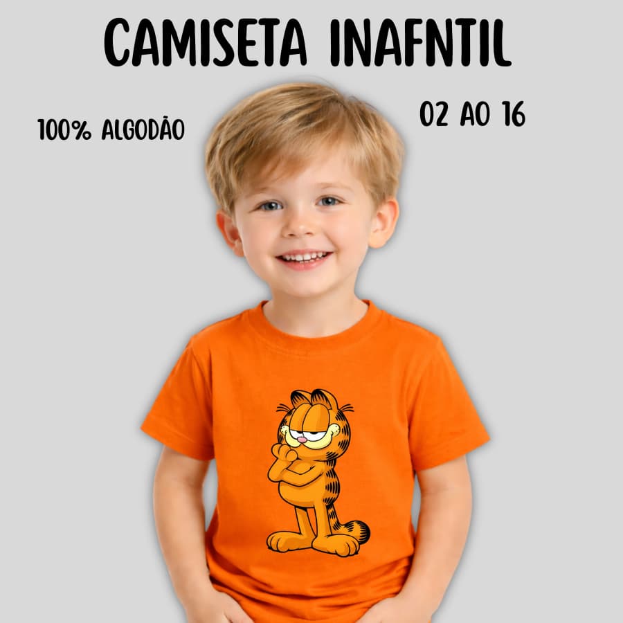 Camiseta Garfield infantil 100% Algodão Camiseta Unissex estampada