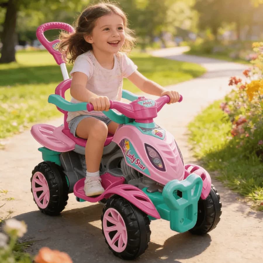 Quadriciclo Carrinho Moto Passeio Infantil  Menina Menino Haste Pedal  Lady Star Spider Colorido