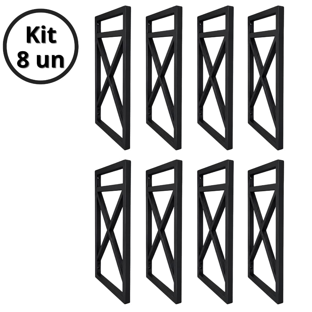 Kit 8 Suportes Industrial Para Prateleira Mão Francesa Preto 20x37cm Decorativo Moderno