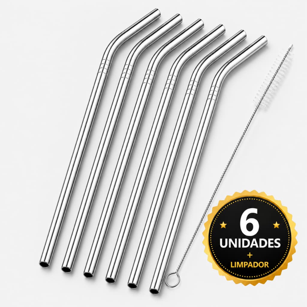 Kit canudo aço inox + limpador canudo reutilizável ecológico combo com 6 canudos