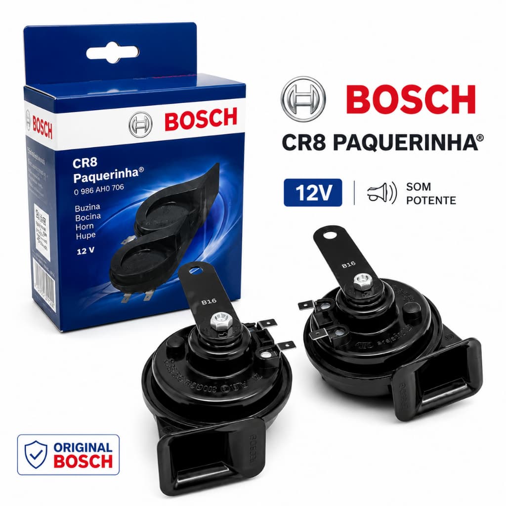 Buzina Caracol Universal 12V CR8 Paquerinha BOSCH Carro Moto Caminhão Ônibus