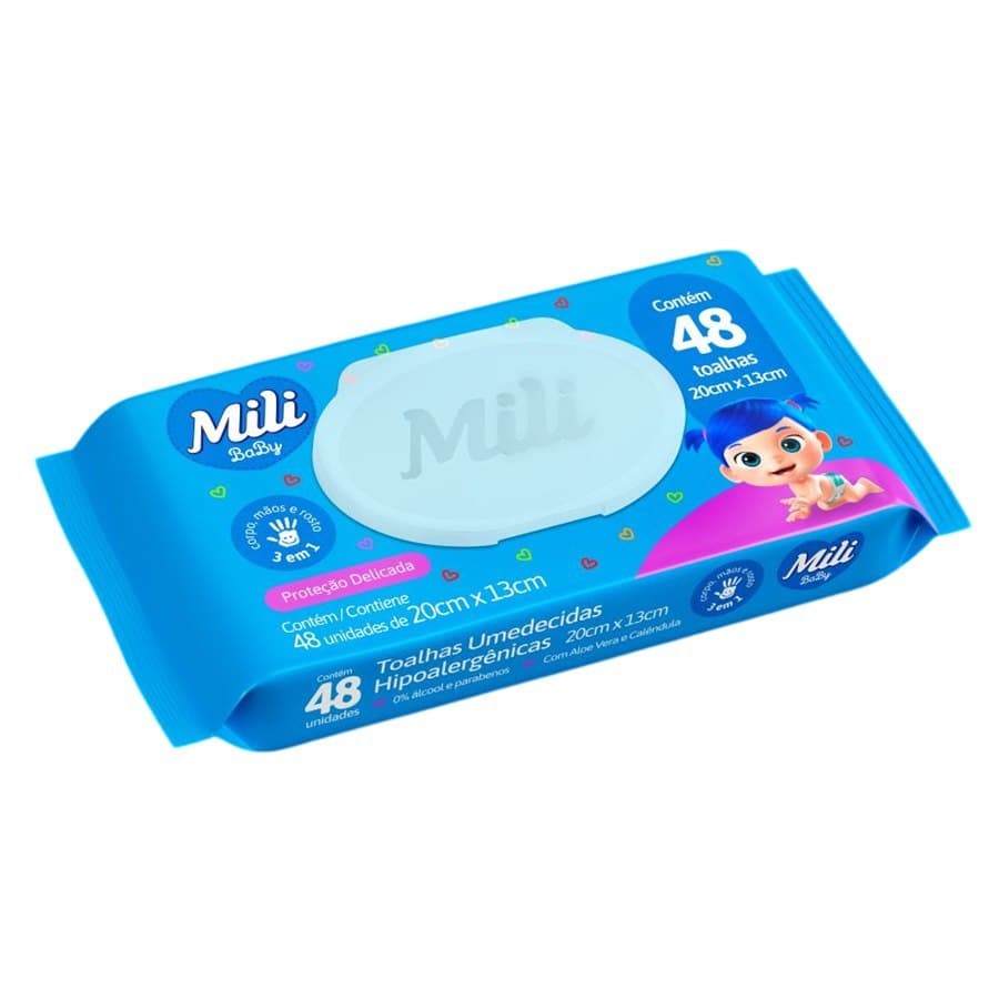 KIT 2PCT Toalhas Umedecidas Mili Baby Proteção Delicada - 48 Unidades