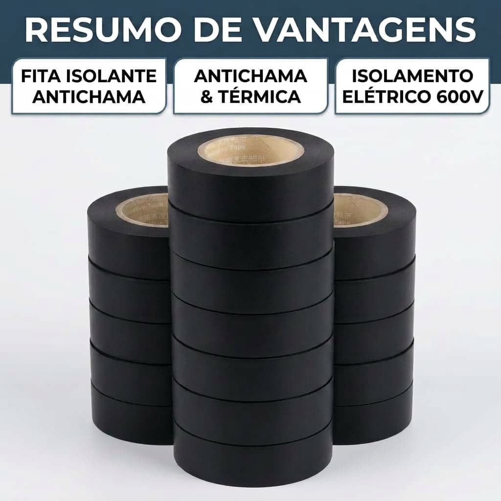 Fita Isolante Preta Antichama PVC 600V para Fios e Cabos Elétricos