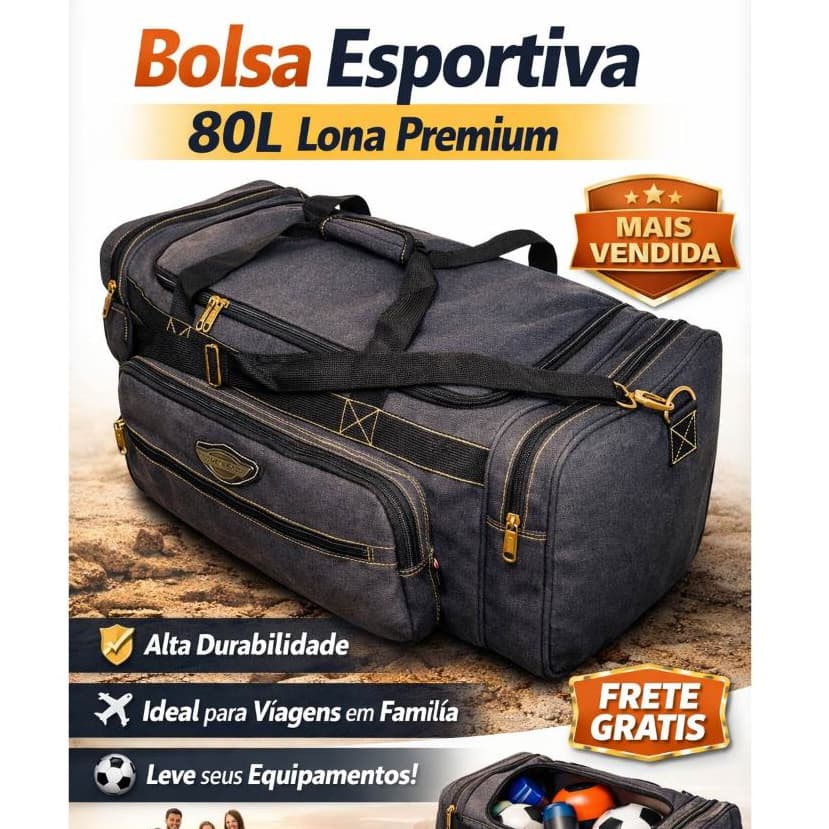 80L - Bolsa De Viagem Extra Grande Lona Reforçada Resistente e Confortável -80 Litros e 75cm Denlex