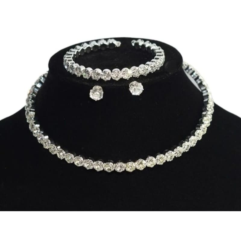 Conjunto De Colar  Brinco e Pulseira Strass Luxo Brilhantes