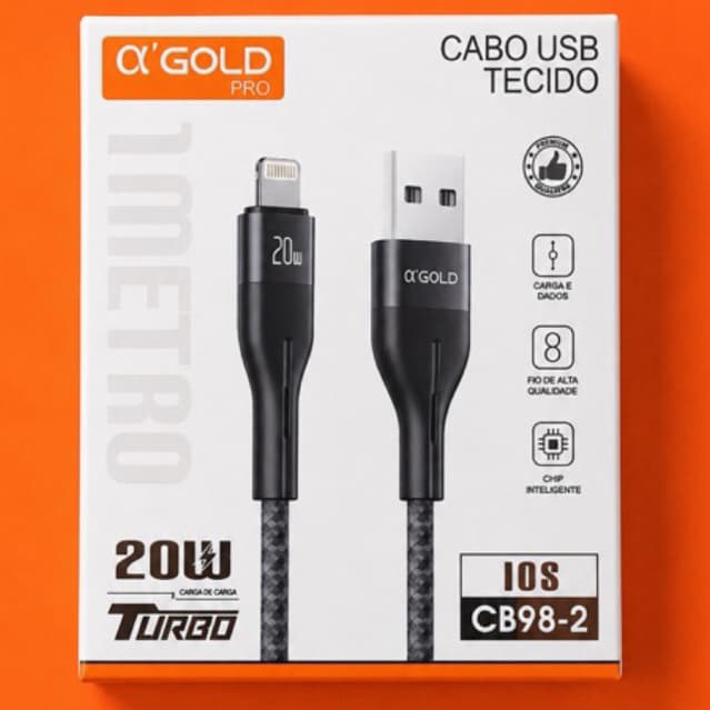 Cabo iPhone Lightning 20W Turbo USB Carregamento Rápido Reforçado Premium iOS Original