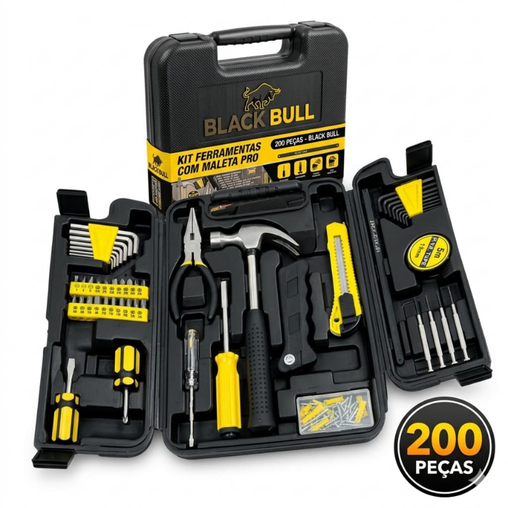 Maleta de Ferramentas 200 Peças Kit Profissional black bull kit jogo completo profissional doméstico