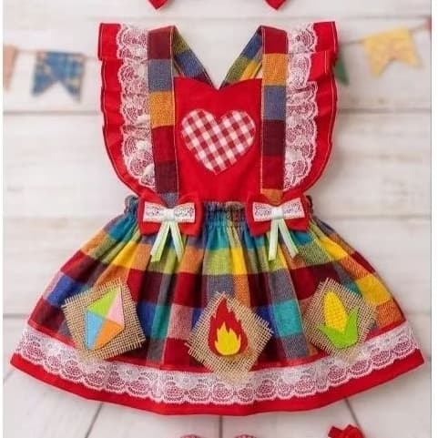 Jardineira junina festa são João vestido junino menina bebê