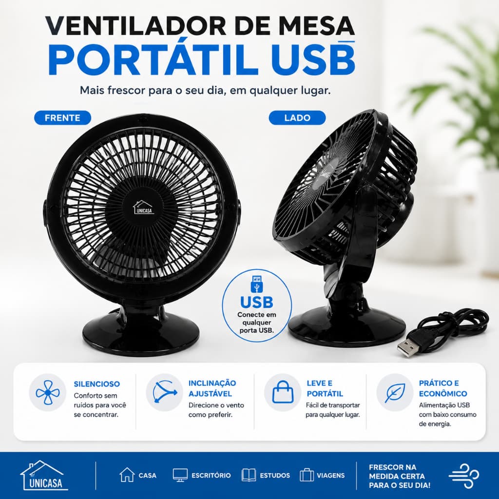 Ventilador De Mesa Portátil USB Silencioso Compacto | Mini Ventilador USB Portátil Silencioso
