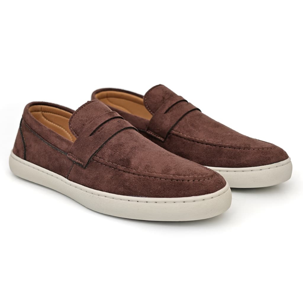 Mocassim Loafer Masculino Camurça Azul e Marrom Café Mocassim Casual Confortável Slip On
