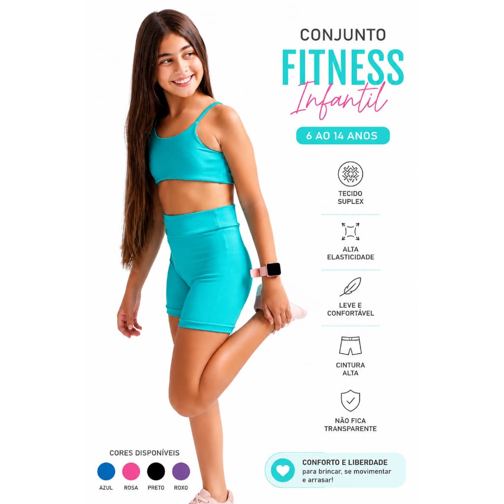 Conjunto Infantil Feminino Treino Academia Ginastica Passeios e brincadeiras Top+Short
