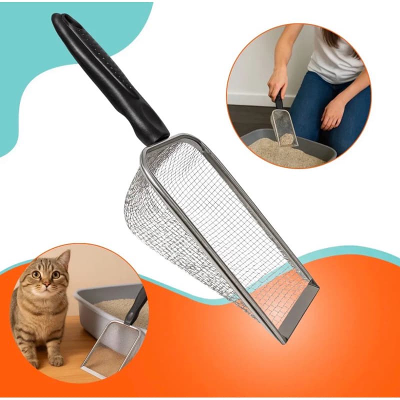 Pá Peneira Caixa de Areia Gato Aço Inox 2mm Resistente Higiênica