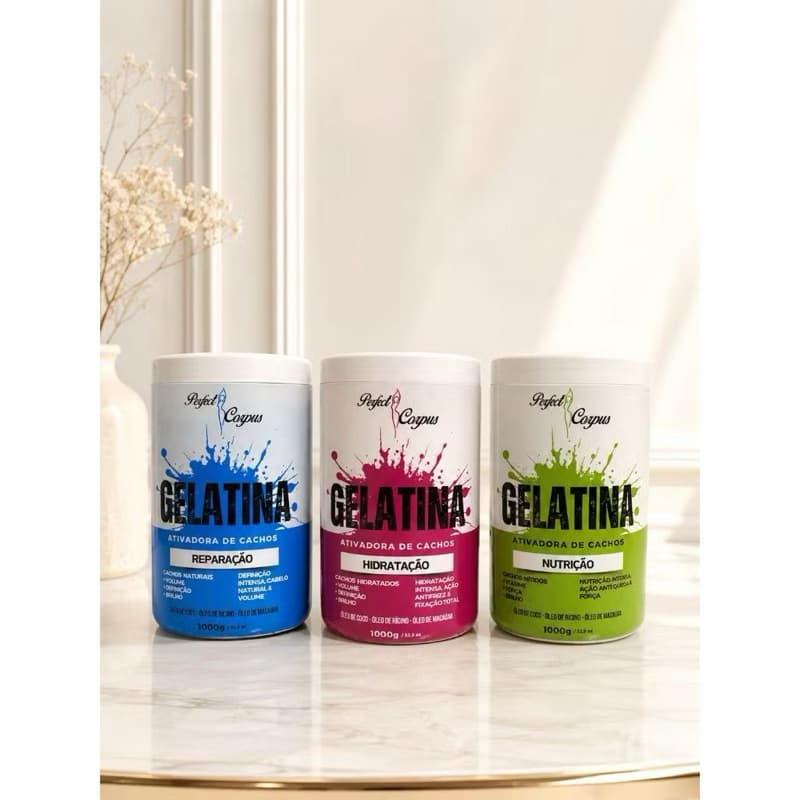 KIT 3 GELATINAS Ativadora de Cachos nutrição, hidratação e reparação