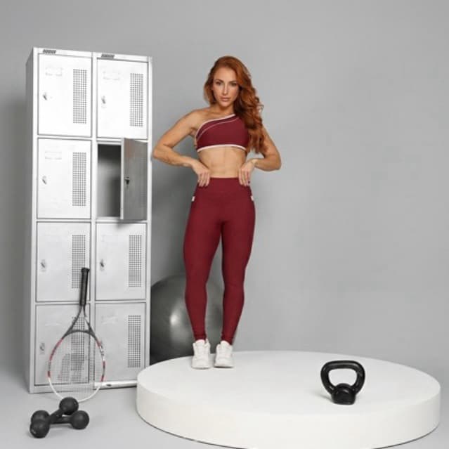 Conjunto Fitness Poliamida Alta Compressão Cintura Alta Zero Transparência Top Regulável Proteção UV