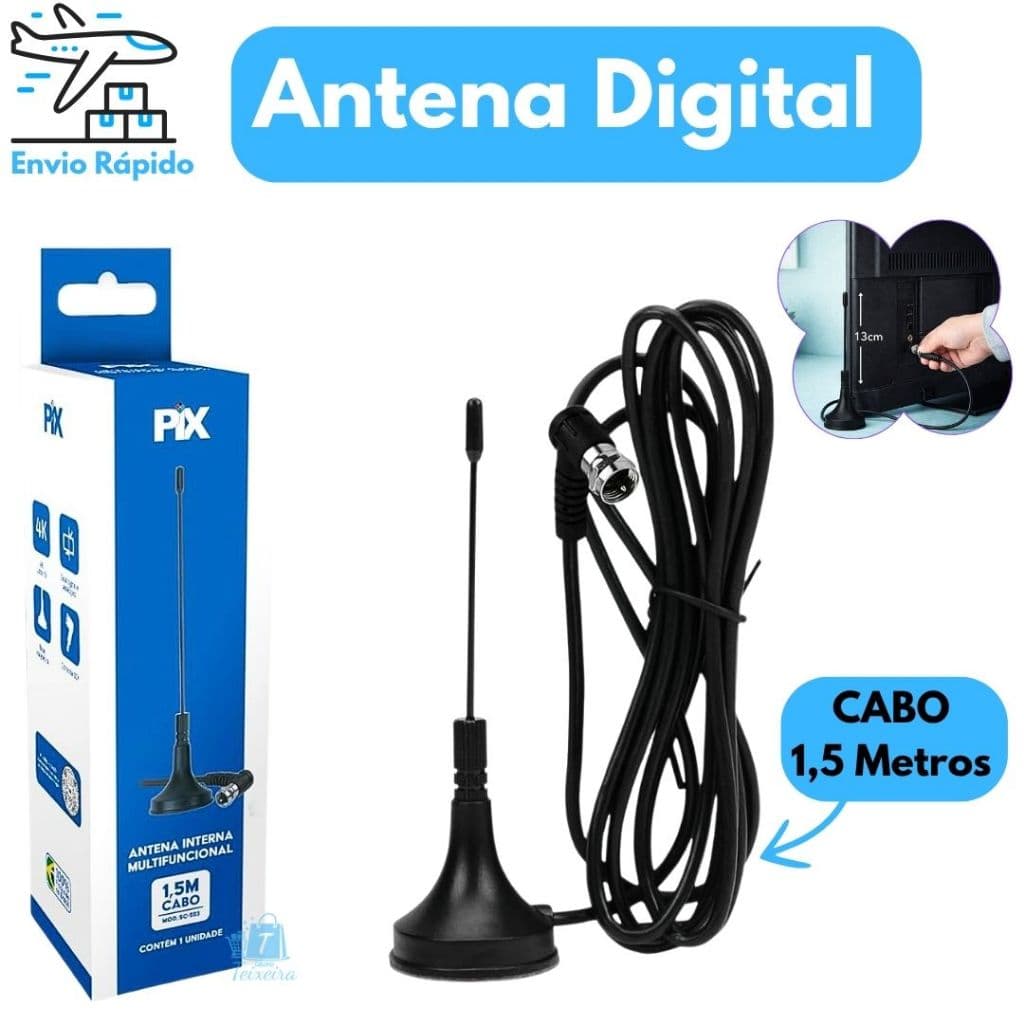 Antena Digital Para TV 1,5 Metro | Imagem HD e Instalação Fácil | Alta Sensibilidade e Alcance