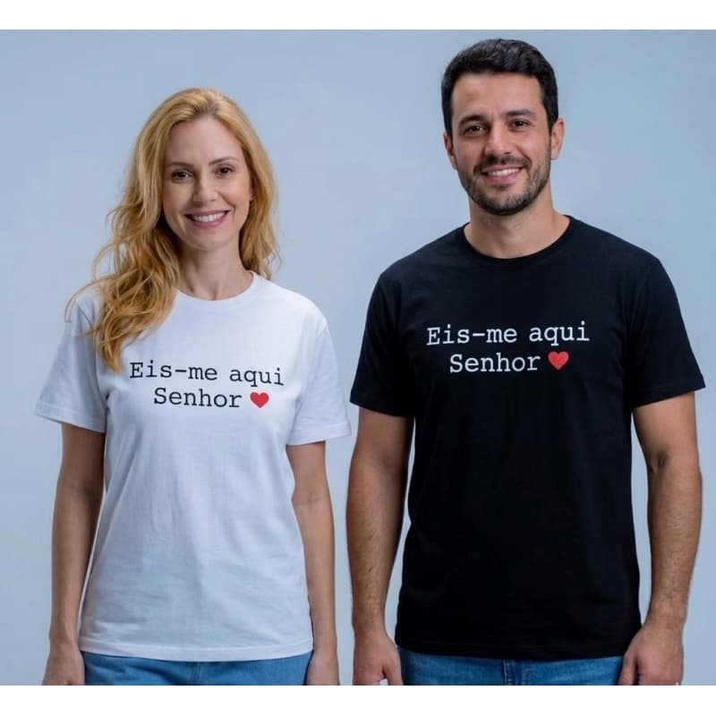 Camiseta católica Eis me aqui senhor Algodão Cristão Igreja Estilo Moda Unissex