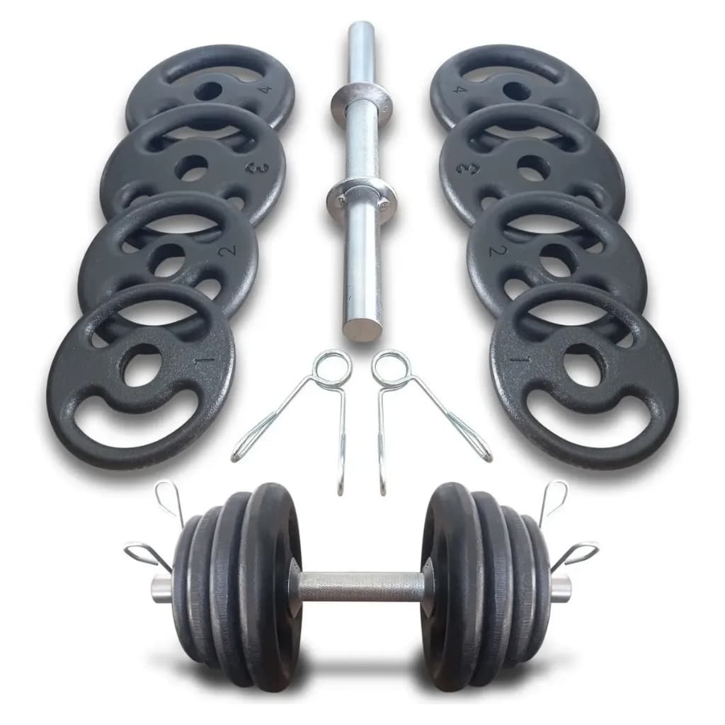 1 Barra MACIÇA de 40cm Cromada + 20kg de Anilhas Halteres para Musculação - FITNESS PRADO