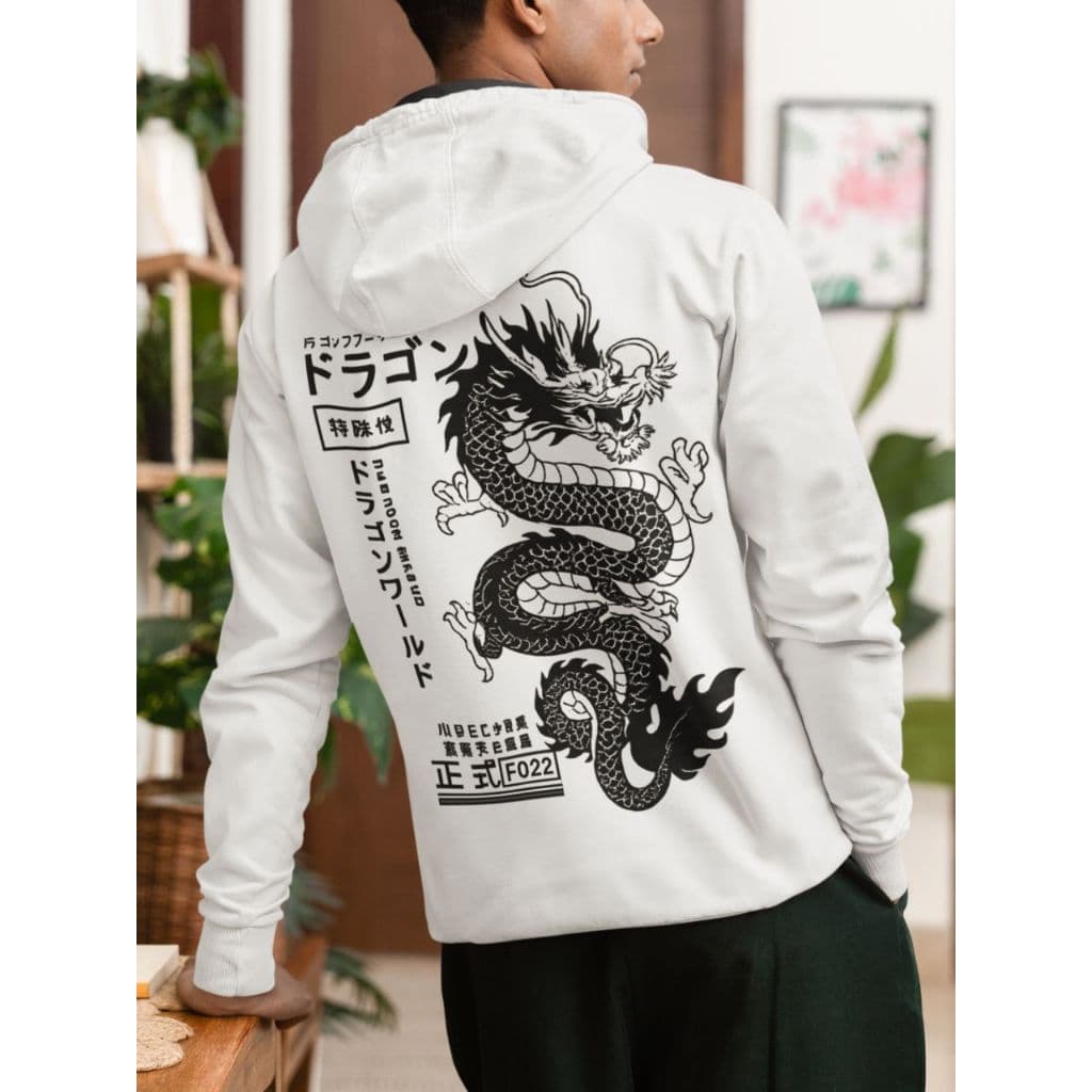 Moletom Blusa de Frio Estampa nas Costas Streetwear Dragão Chinês Urban Style Moletons Unissex Roupa de Frio com Bolso
