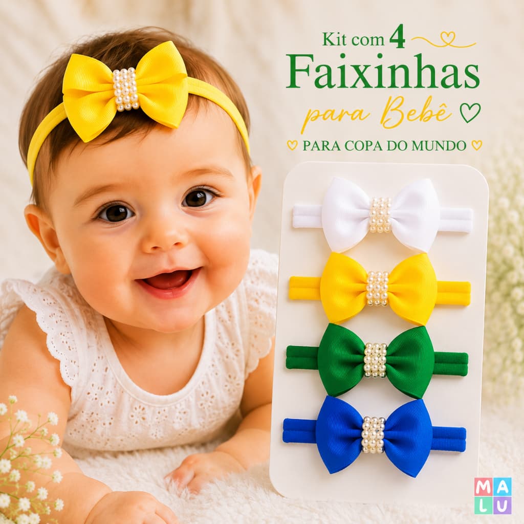 Tiara com Laço para bebê Meninas Gorgurão com Aplique de Pérola Kit 4 Cores da Copa Acessorios para Cabelo