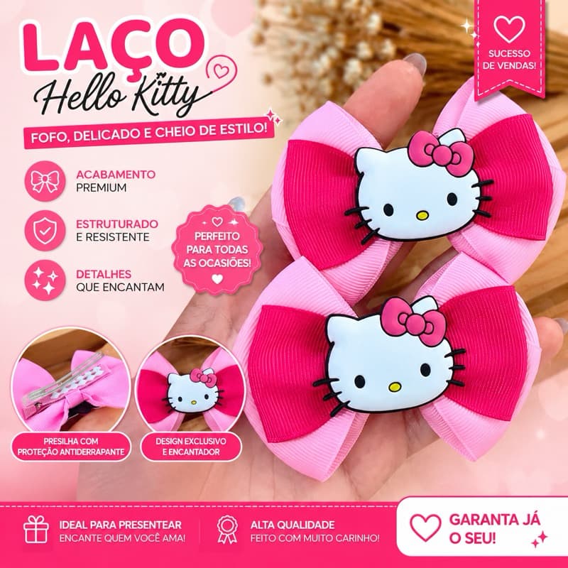 Parzinho de Laços Hello Kitty Menina Laço Infantil com Presilha Bico de Pato Pronta Entrega