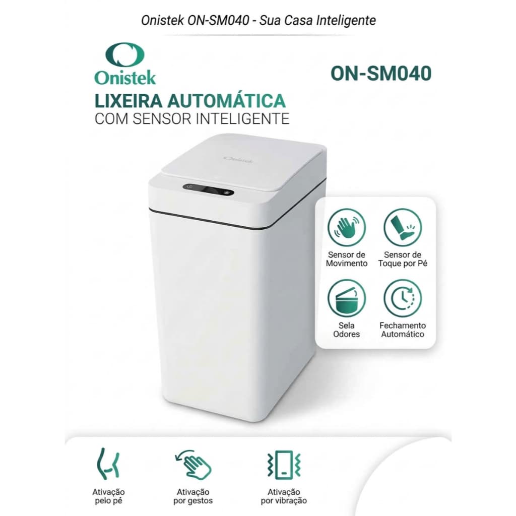 Lixeira Automática Inteligente Onistek 12L Sensor De Movimento On-sm040